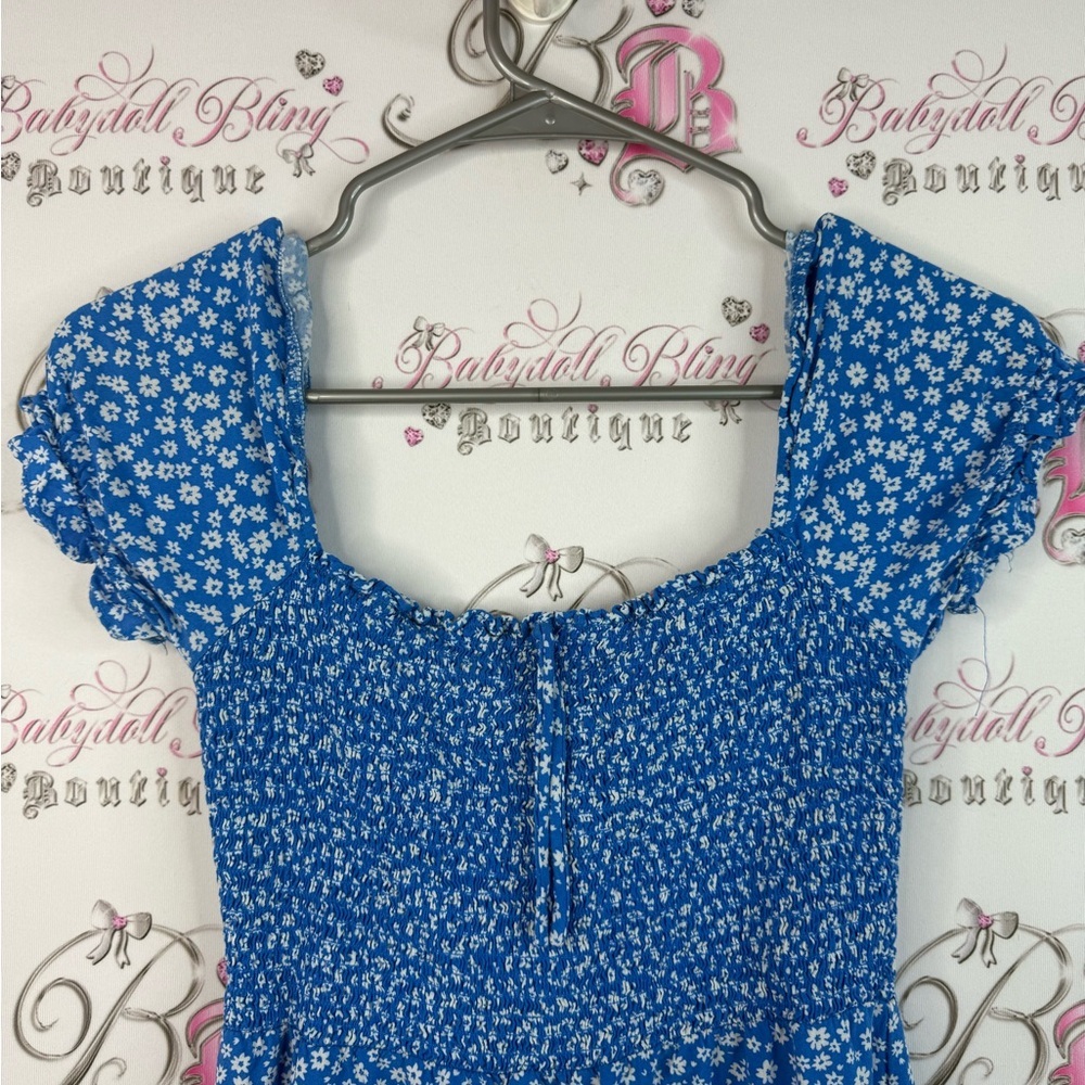 FB sister dress smocked flowers floral Charming Blue Floral flowy Dress - Picture 3 of 14